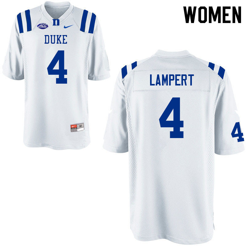 Women #4 Nick Lampert Duke Blue Devils College Football Jerseys Sale-White - Click Image to Close